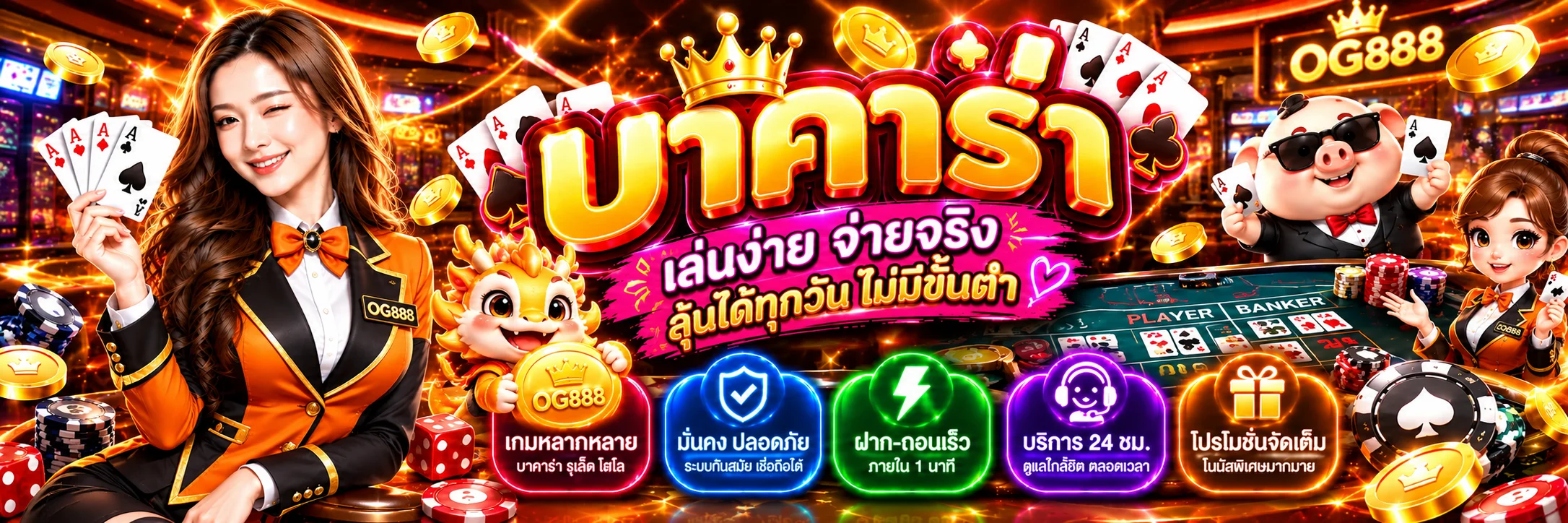 แบนเนอร์คาสิโนสด OG888 บาคาร่าและเกมโต๊ะ